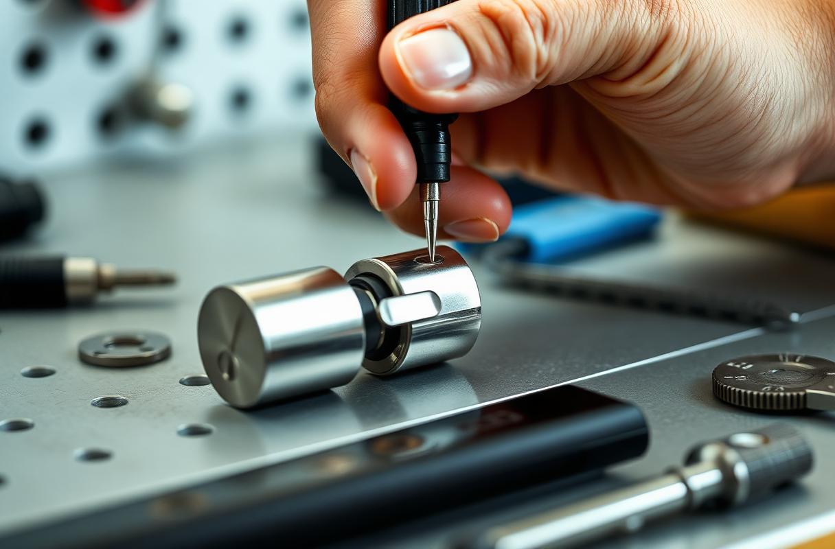 Locksmith rekeying a lock cylinder with precision tools